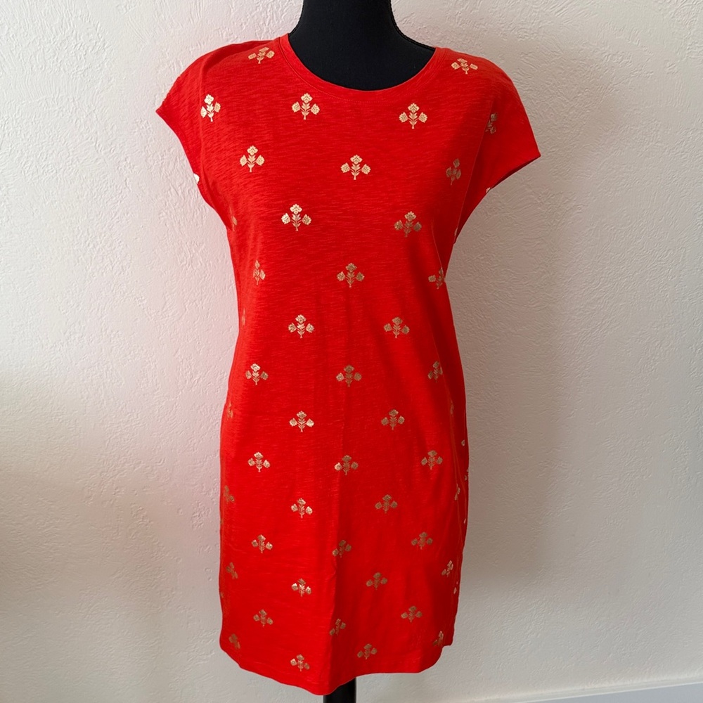 Boden Red Mini Dress with Gold Foil Motif
